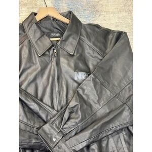 Vintage Berks Bay NRA Leather Jacket Mens 3XL Black Biker Moto Heavy Leather
